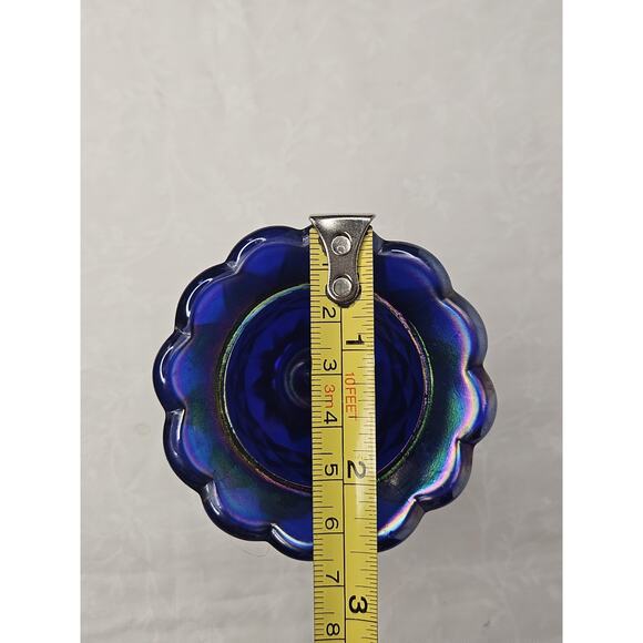 Vtg Imperial Cobalt Carnival Glass Diamond Block Aurora Jewel Toothpick Holder - Picture 6 of 7